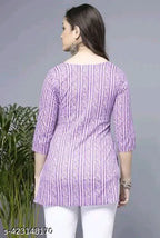Lavender Short Kurti - Stylish Womens Pure Cotton Kurti
