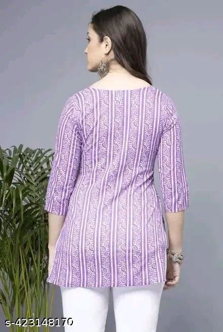 Lavender Short Kurti - Stylish Womens Pure Cotton Kurti