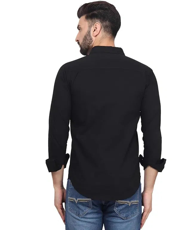 Men’s Black Slim Fit Formal Casual Shirt Full Sleeve Solid Shirt Pa...