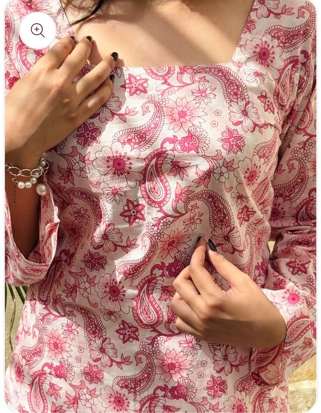 Womens Printed Straight Sleeveless Square Neck Flared Short Kurti F...