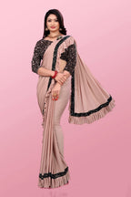 Lycra Blend Solid Saree For Women Sea Green, 6.3 M