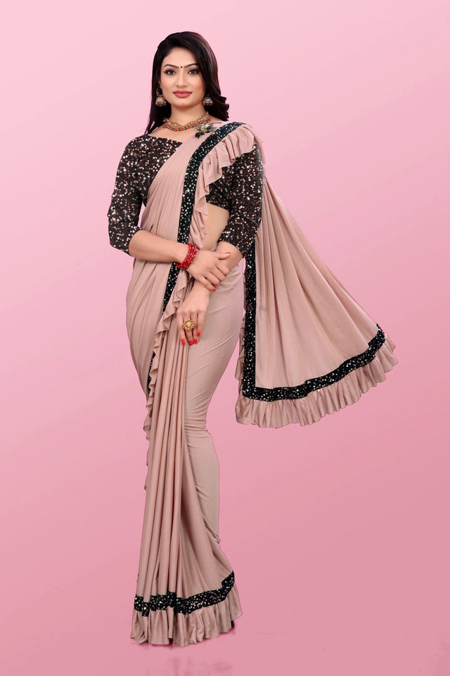 Lycra Blend Solid Saree For Women Sea Green, 6.3 M
