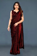 Lycra Blend Solid Saree For Women Navy Blue, 6.3 M