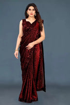 Lycra Blend Solid Saree For Women Navy Blue, 6.3 M