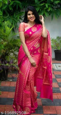 Jacquard Saree With Blouse For Women Pink, 6.3m