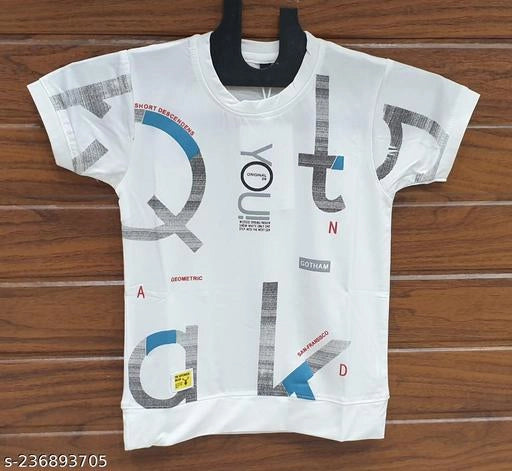 Cotton Blend Round Neck Printed T-shirt For Boys White, 2-3 Years