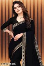 Lycra Blend Solid Saree For Women Black, 6.3 M