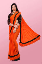 Lycra Blend Solid Saree For Women Sea Green, 6.3 M