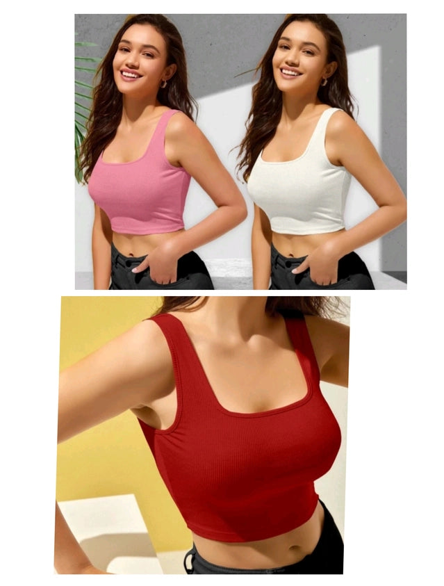 Cotton Blend Solid Top For Women Multicolor, S Pack Of 3