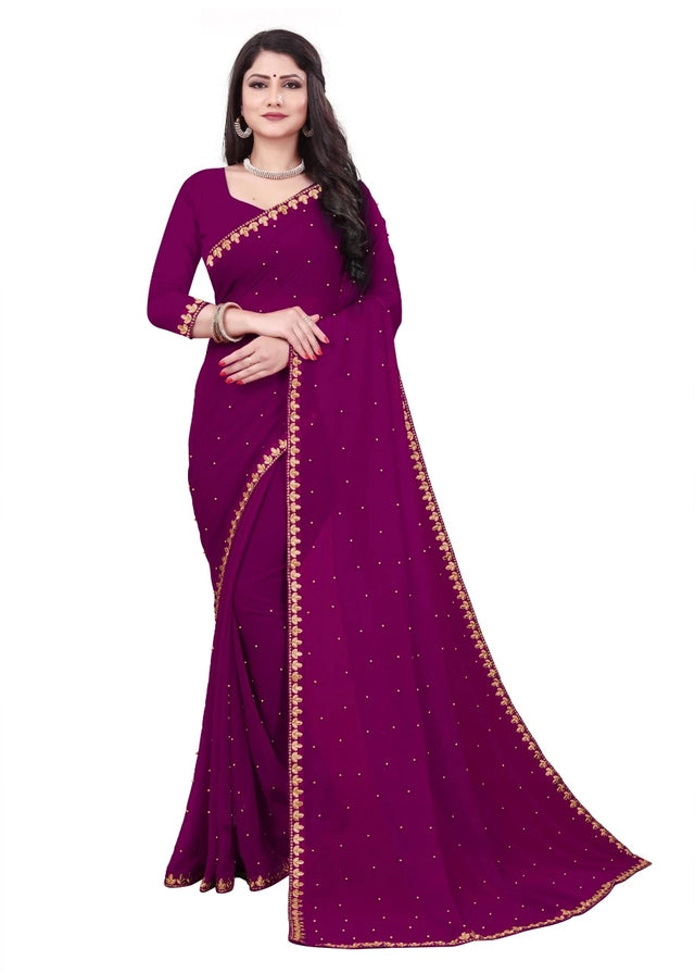 Lycra Blend Solid Saree For Women Purple, 6.3 M