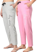 Cotton Blend Straight Fit Trouser For Women Grey Pink, M Pack Of 2