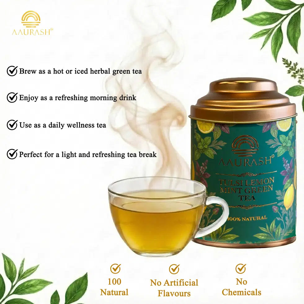 Aaurash Tulsi Lemon Mint Green Tea Lemon Mint Flavor Refreshing Ble...