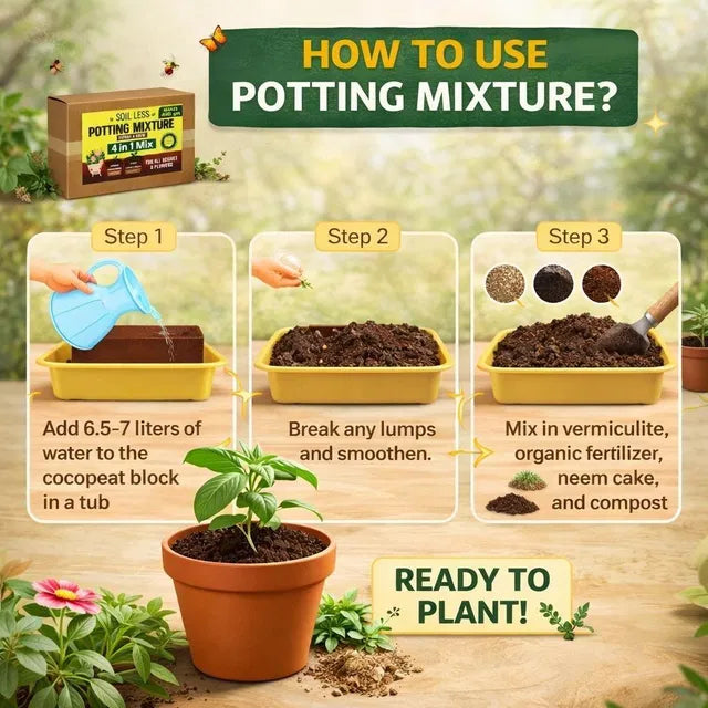 4-in-1 Soil-less Potting Mixture - Cocopeat, Vermiculite, Neem Orga...