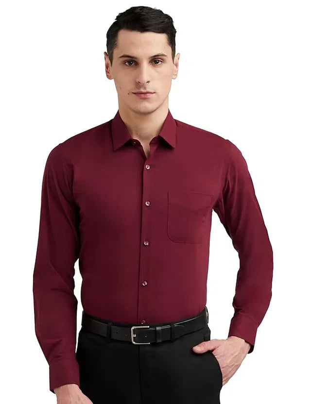 Men’s Maroon Slim Fit Formal Casual Shirt Full Sleeve Solid Shirt P...