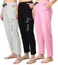Cotton Blend Straight Fit Trouser For Women Multicolor, M Pack Of 3
