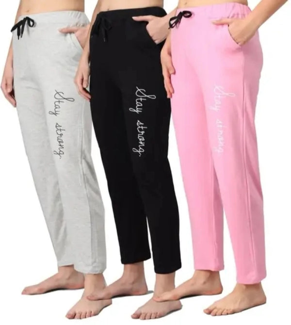 Cotton Blend Straight Fit Trouser For Women Multicolor, M Pack Of 3