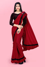 Lycra Blend Solid Saree For Women Sea Green, 6.3 M