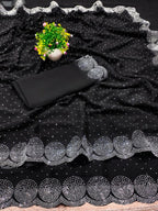 Georgette Embellished Saree For Women Navy Blue, 6.3 M