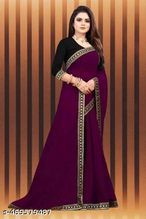 Lycra Blend Solid Saree For Women Black, 6.3 M