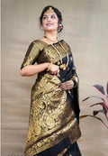 Banarasi Silk Woven Design Saree For Women Black, 6.3 M