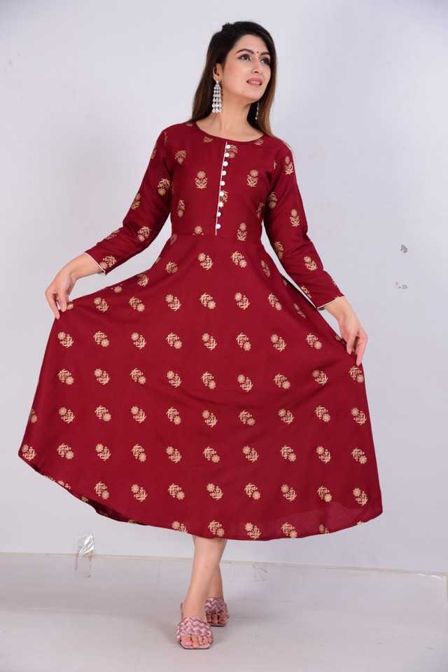 Aman Cotton Kurtis For Women Maroon, S Ae-105