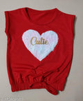 Cotton Blend Sleeveless Top For Girls Red, 0-1 Years