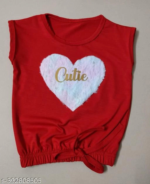 Cotton Blend Sleeveless Top For Girls Red, 0-1 Years
