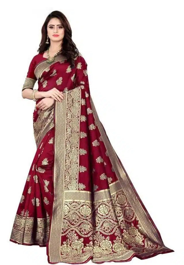Jacquard Foil Printed Saree For Women Black, 6.3 M
