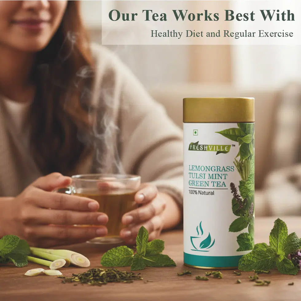 Freshville Lemongrass Tulsi Mint Green Tea - Premium Herbal Blend