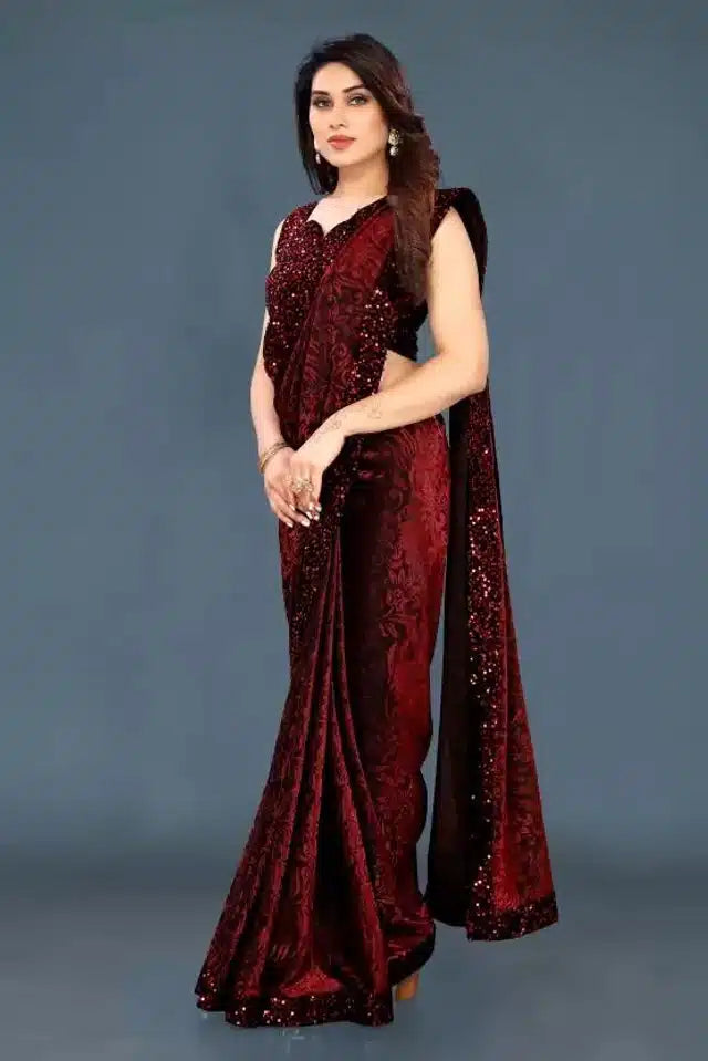 Lycra Sequence Saree For Women Purple, 6.3 M
