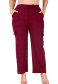 Cotton Blend Straight Fit Trouser For Women Maroon, S