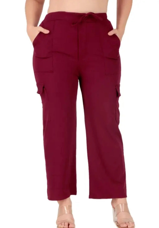 Cotton Blend Straight Fit Trouser For Women Maroon, S