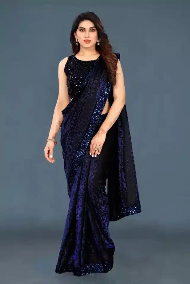 Lycra Sequence Saree For Women Purple, 6.3 M