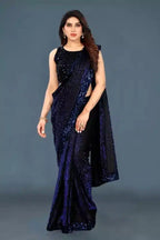 Lycra Sequence Saree For Women Purple, 6.3 M