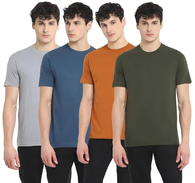 Round Neck Cotton T-shirt (pack Of -4 )