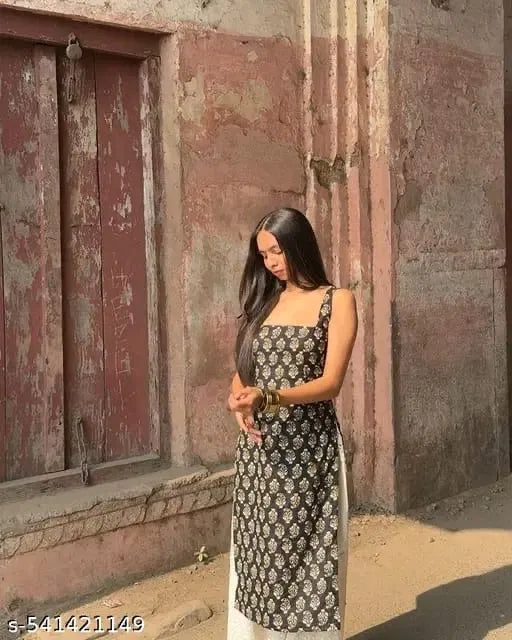 Womens Printed Straight Sleeveless Kurta