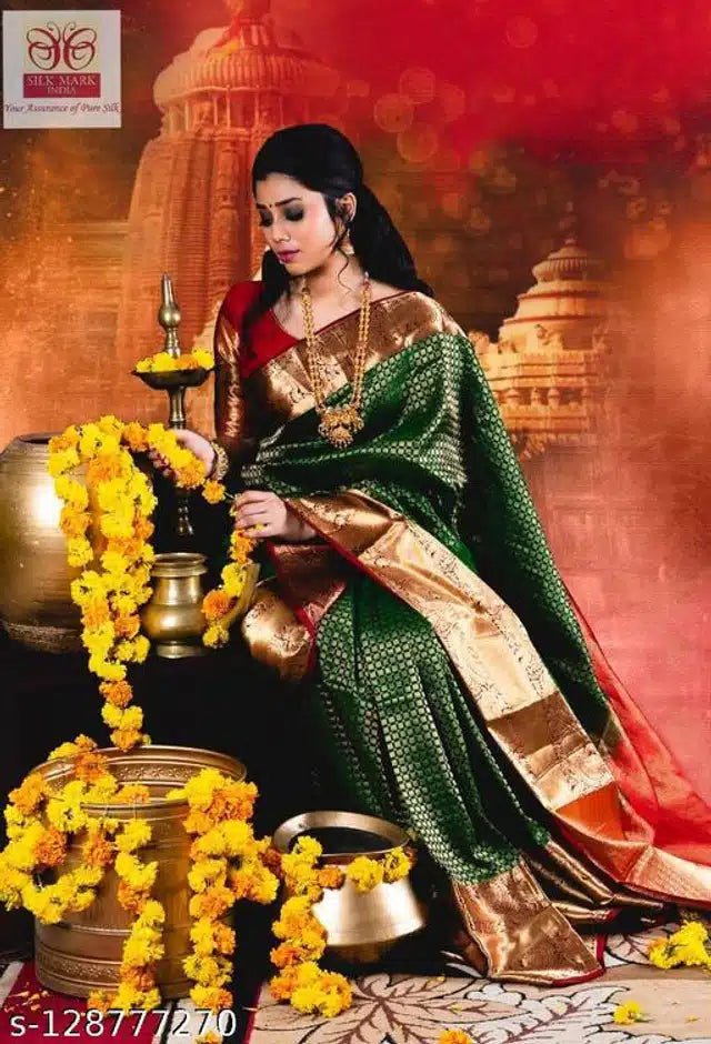 Jacquard Saree For Women Green, 6.3m
