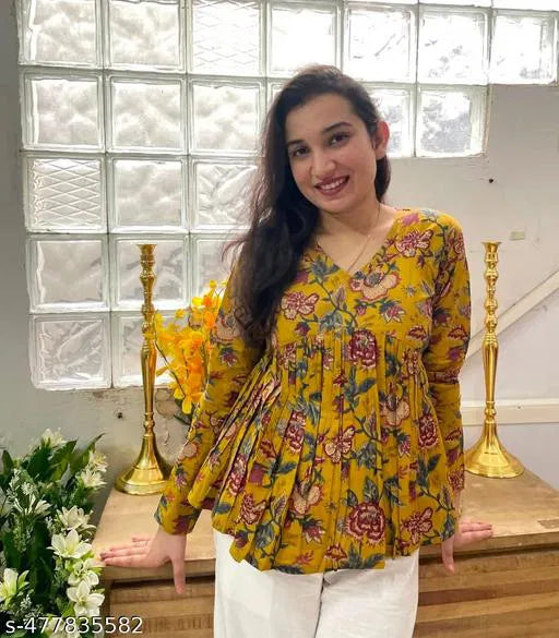 Floral Vibe Mustard Empire Top Stylish Comfortable Daily Wear