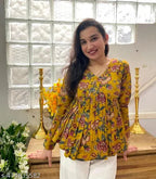 Floral Vibe Mustard Empire Top Stylish Comfortable Daily Wear