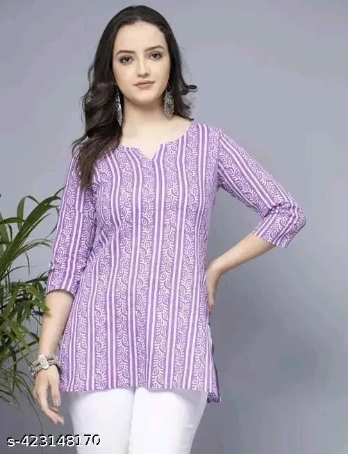 Lavender Short Kurti - Stylish Womens Pure Cotton Kurti