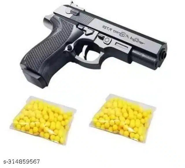 Toy Gun With Plastic Bullets Black Yellow, Set Of 1