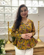 Floral Vibe Mustard Empire Top Stylish Comfortable Daily Wear