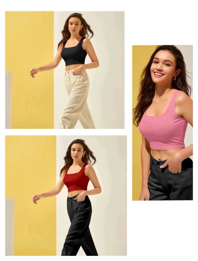 Cotton Blend Solid Top For Women (multicolor, S) (pack Of 3)