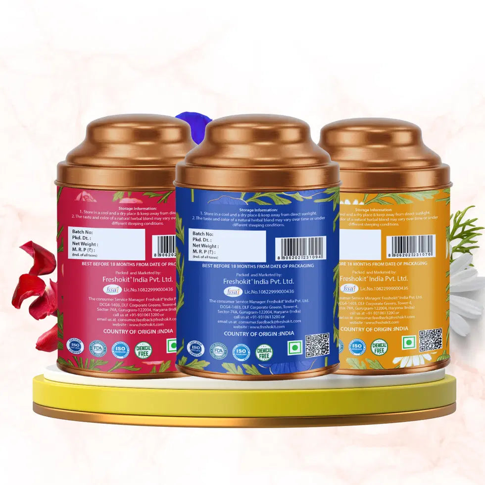Aaurash Chamomile Tea, Blue Tea Rose Tea Combo 100 Natural Flower T...