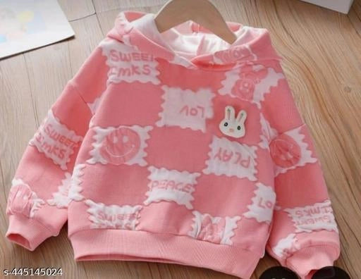 Cotton Blend Printed Hoodie For Girls Pink, 0-1 Years