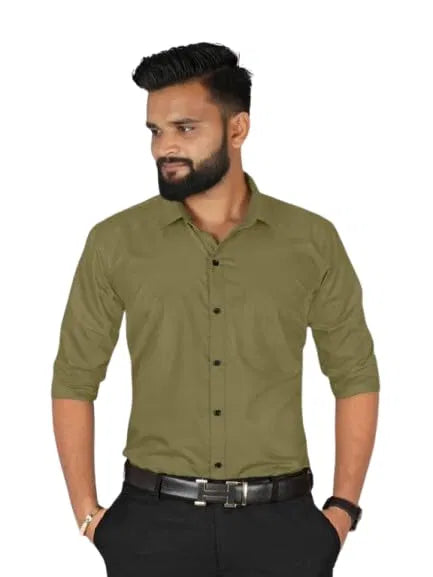 Men’s Mehandi Slim Fit Formal Casual Shirt Full Sleeve Solid Shirt ...