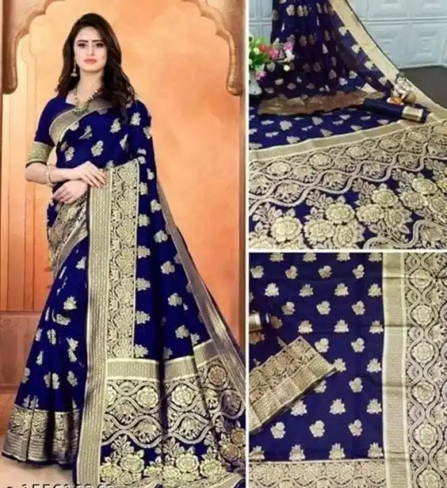 Jacquard Foil Printed Saree For Women Black, 6.3 M