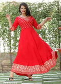 Rayon Printed Anarkali Kurti For Women (red, S)