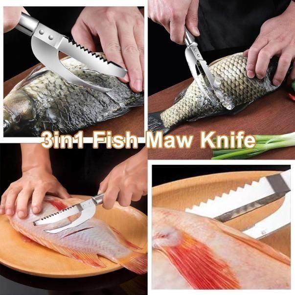 3-in-1 Stainless Steel Fish Scaler, Remover Knife - Kitchen Fish Tool