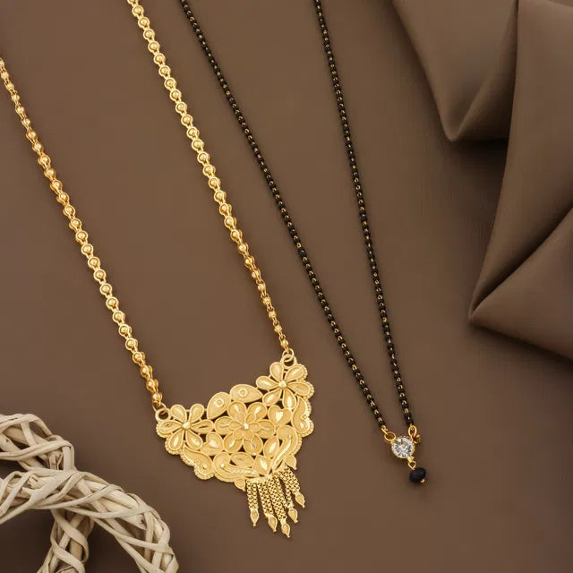 Gold Plated Long Moti Mala Mangalsutra With Short Mangalsutra (30 Inch And 24 Inch)
